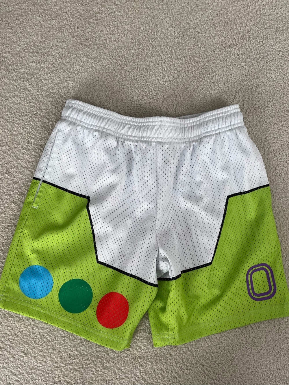 Overtime Buzz Lightyear Inspired Mesh Basketball Shorts White Green Youth XL